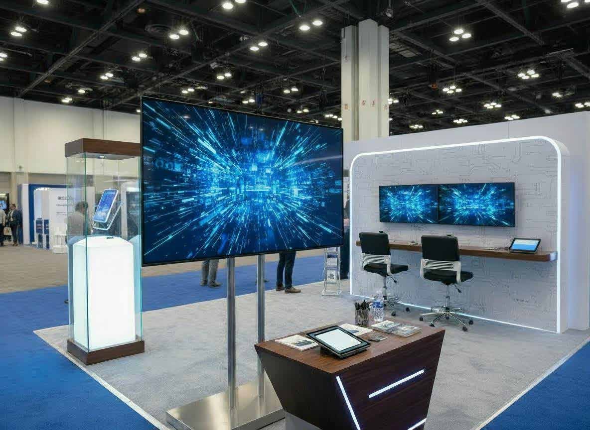 Custom exhibition booth with LED display wall